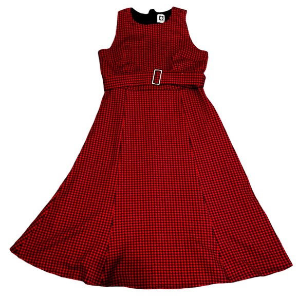 Anne Klein Red Houndstooth A line Dress Belted Career Work Women's Petite Size 8 - Picture 4 of 11